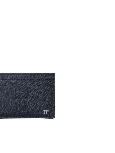 Shop Tom Ford Blue Leather Cardholder In Grey