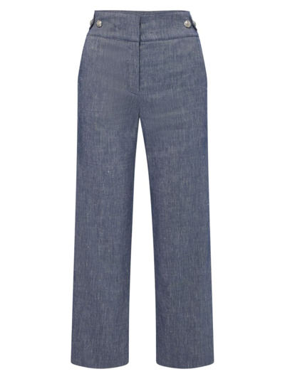 Shop Veronica Beard Women's Aubrie Linen-blend Straight-leg Pants In Blue Melange