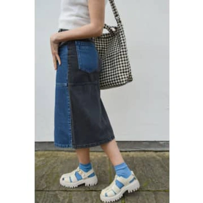 Shop Stella Nova Black & Blue Denim Midi Skirt