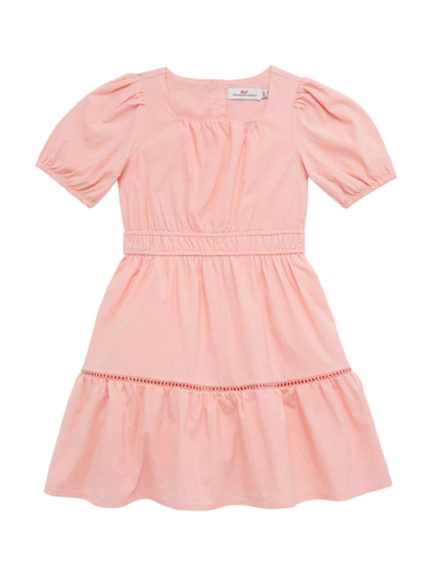 Shop Vineyard Vines Little Girl's & Girl's Eyelet Stretch-cotton Puff-sleeve Dress In Pink Blossom