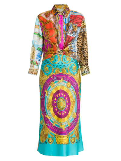 Shop Moschino Women's Archive Scarves Mandala Silk Shirtdress In Fantasy Print