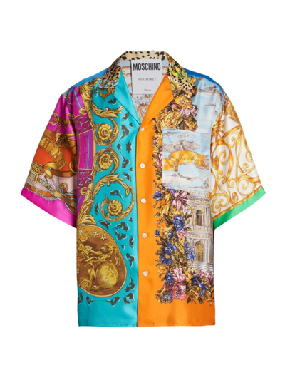 Shop Moschino Men's Scarf Silk Camp Shirt In Neutral
