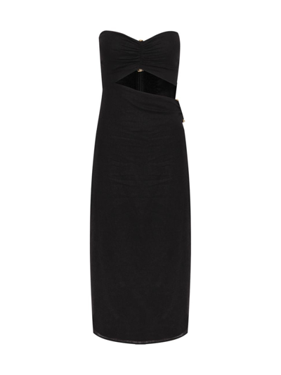 Shop Vix By Paula Hermanny Women's Sonny Linen-blend Strapless Midi-dress In Black