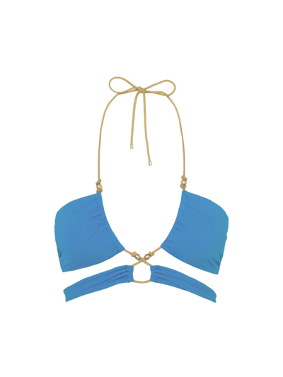 Shop Vix By Paula Hermanny Women's Gi Beaded Halterneck Bikini Top In Light Blue