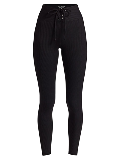 Shop Year Of Ours Women's Football Ribbed Lace-up Leggings In Black