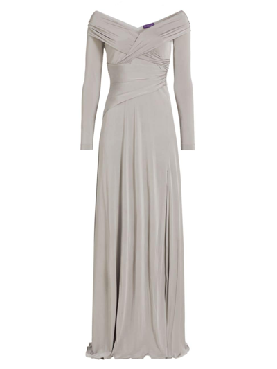 Shop Ralph Lauren Women's Crisscross Off-the-shoulder Gown In Light Grey