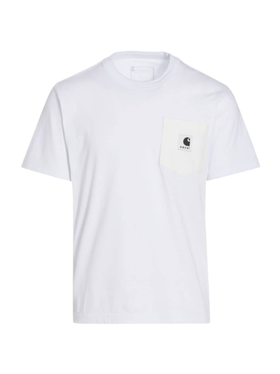 Shop Sacai Men's  X Carhartt Wip Logo Crewneck T-shirt In White