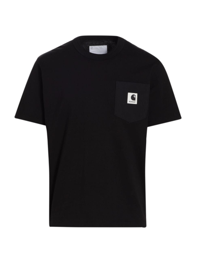 Shop Sacai Men's  X Carhartt Wip Logo Crewneck T-shirt In Black