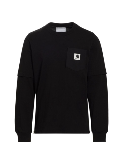 Shop Sacai Men's  X Carhartt Wip Long-sleeve T-shirt In Black