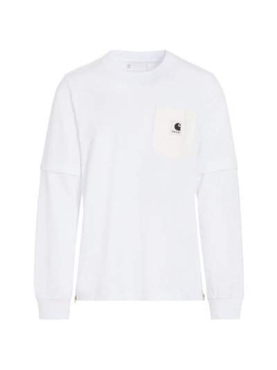 Shop Sacai Men's  X Carhartt Wip Long-sleeve T-shirt In White