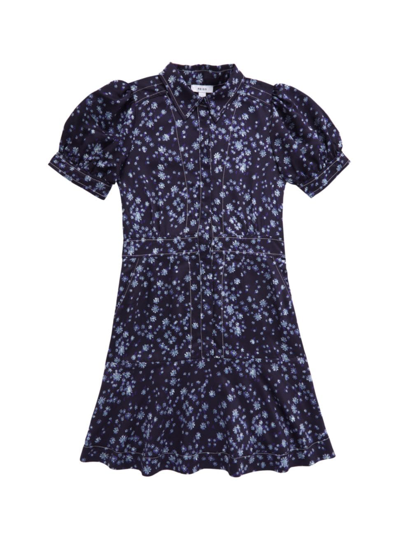Shop Reiss Little Girl's & Girl's Joanne Floral Puff-sleeve Shirtdress In Navy Print