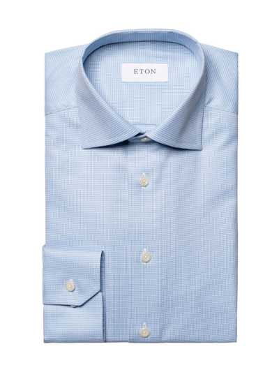 Shop Eton Men's Contemporary-fit Micro Houndstooth Shirt In Blue