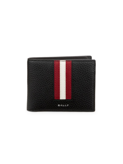 Shop Bally Men's Rbn Leather Bifold Wallet In Black  Red