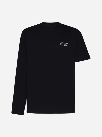 Shop Mm6 Maison Margiela Logo Cotton Asymmetric T-shirt In Black