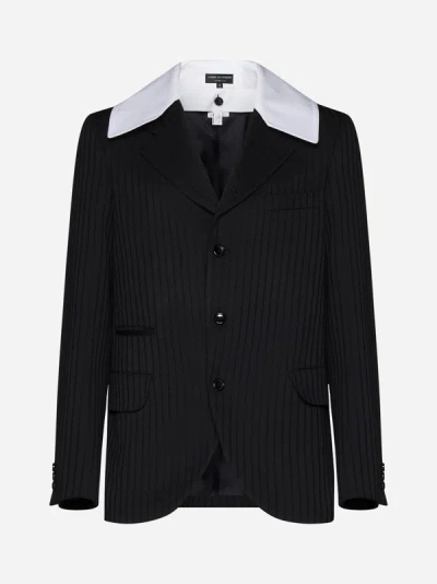 Shop Comme Des Garçons Homme Deux Pinstriped Single-breasted Wool Blazer In Black,white