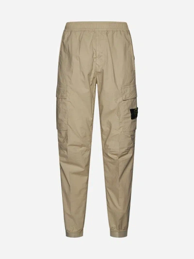 Shop Stone Island Cotton Cargo Trousers In Sand