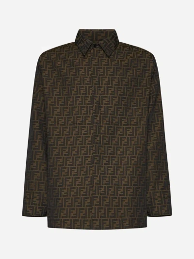 Shop Fendi Ff Cotton-blend Overshirt In Brown