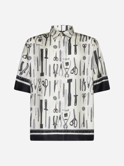 Shop Fendi Tools Print Silk Shirt In White,black