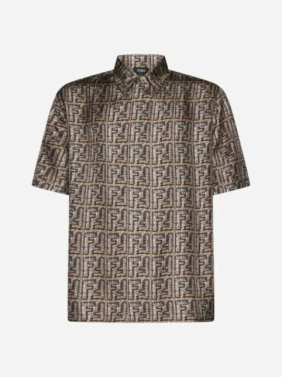 Shop Fendi Ff Jacquard Cotton Shirt In Brown,multicolor