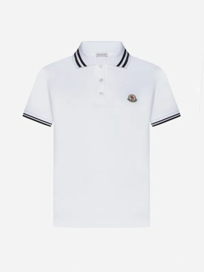 Shop Moncler Logo-patch Cotton Polo Shirt In White