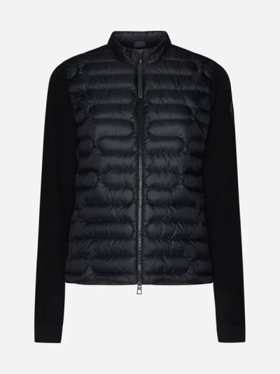 Shop Moncler Padded Nylon And Knit Cardigan In Black