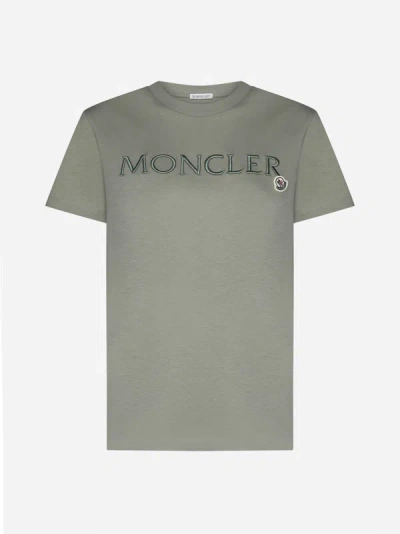 Shop Moncler Logo Cotton T-shirt In Green
