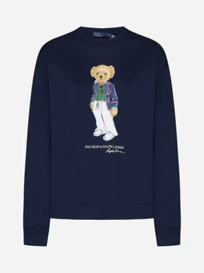 Shop Polo Ralph Lauren Bear Cotton Sweatshirt In Cruise Navy