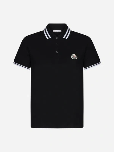 Shop Moncler Logo-patch Cotton Polo Shirt In Black