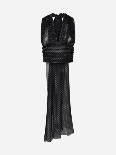 Shop Dolce & Gabbana Polka Dot Silk Halter Top In Black,white