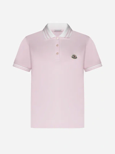 Shop Moncler Logo-patch Cotton Polo Shirt In Pink