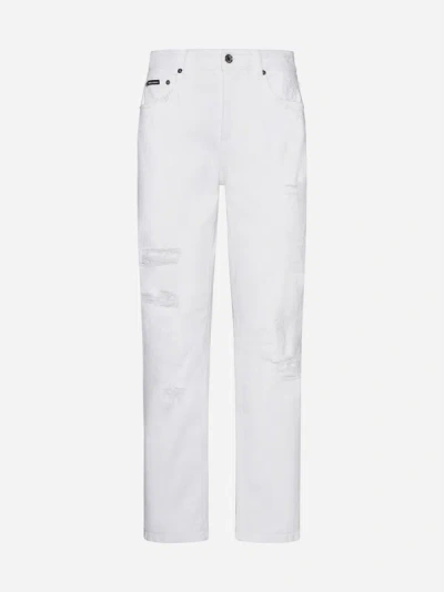 Shop Dolce & Gabbana Rips Boyfriend Jeans In White