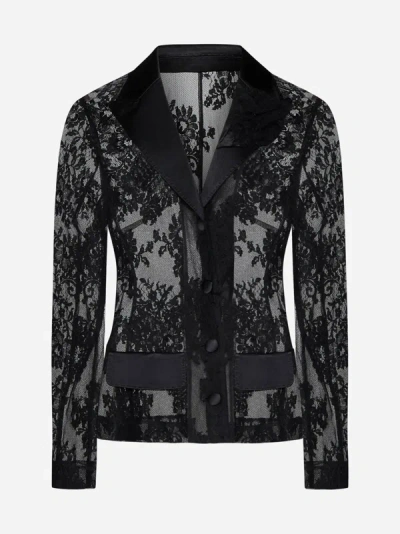 Shop Dolce & Gabbana Floral Lace Blazer In Black