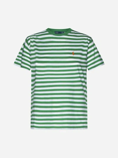 Shop Polo Ralph Lauren Striped Cotton T-shirt In Preppy Green,white