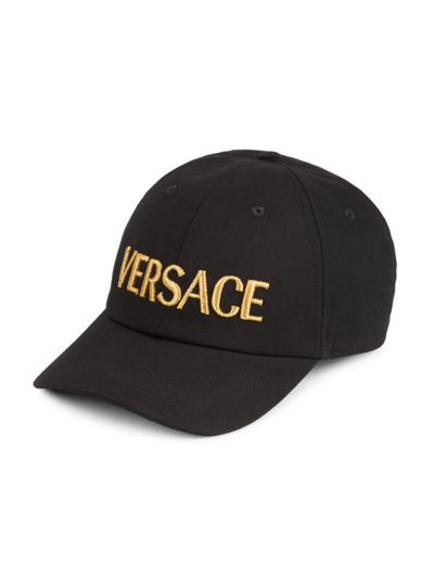 Shop Versace Men's Logo-embroidered Cotton Baseball Cap In Black Gold