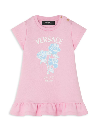 Shop Versace Baby Girl's Logo Short-sleeve Sweatshirt Dress In Pastel Pink