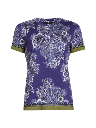Shop Etro Women's Bandana Cotton T-shirt In Print Floral Blue