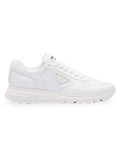 Shop Prada Men's  Re-nylon And Brushed Leather Sneakers In White