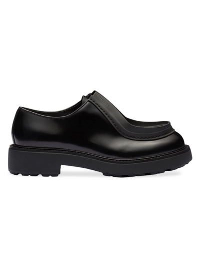 Shop Prada Men's Diapason Opaque Brushed Leather Lace-up Shoes In Black