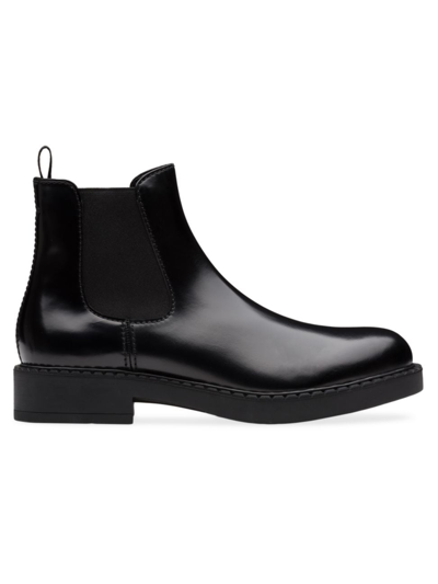 Shop Prada Men's Brushed Leather Chelsea Boots In Black