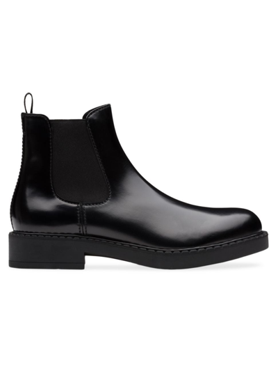 Prada Men's Brushed Leather Chelsea Boots In Black