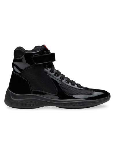 Shop Prada Men's America's Cup High-top Sneakers In Black