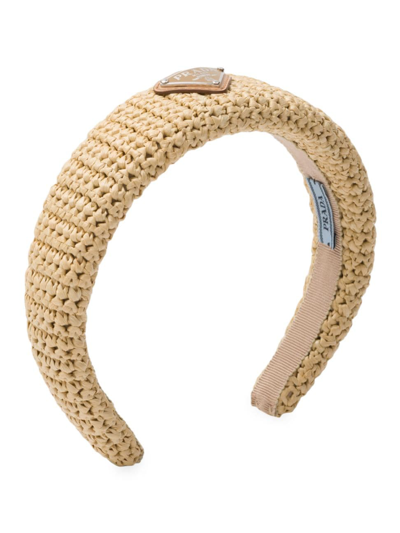 Shop Prada Women's Crochet Headband In Beige