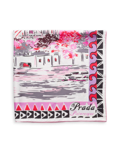 Shop Prada Women's Pittoresque Paris Printed Silk 90 Foulard In Neutral