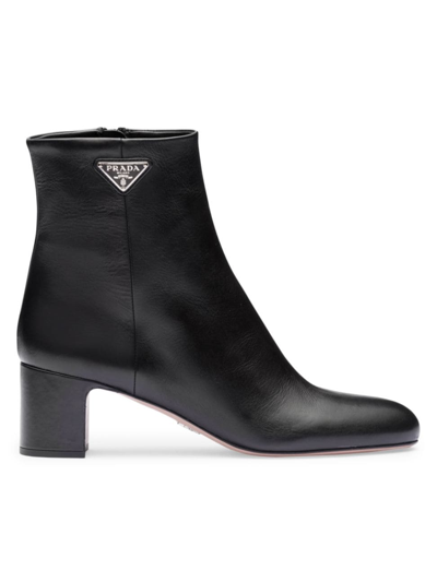 Shop Prada Women's Leather Booties In Black