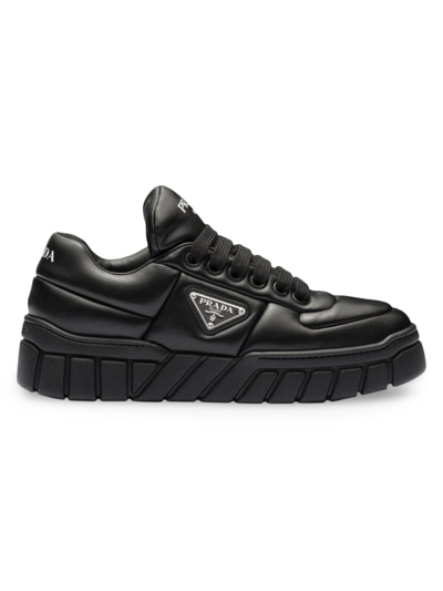 Shop Prada Women's Padded Nappa Leather Sneakers In Black
