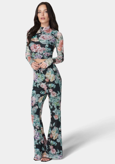 Bebe Printed Two Piece Mesh Jumpsuit In Fresh Blooms