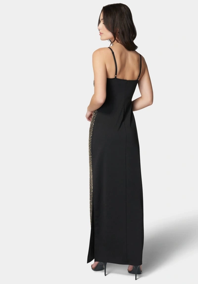 Bebe 3d Square Neck Gown In Black,gold