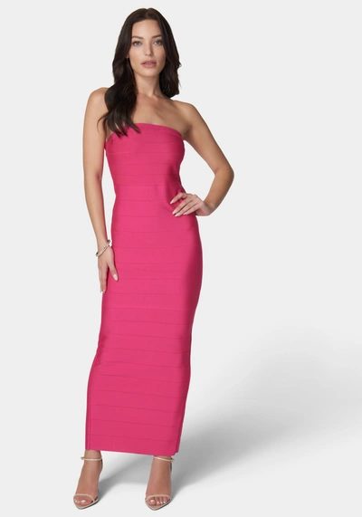 Shop Bebe Bandage Strapless Maxi Dress In Fuchsia