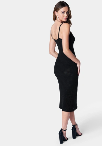 Bebe Crochet Midi Slit Dress In Black