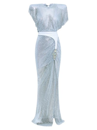 Shop Zhivago Women's Jem Crystal-embellished Mesh Gown In Platinum